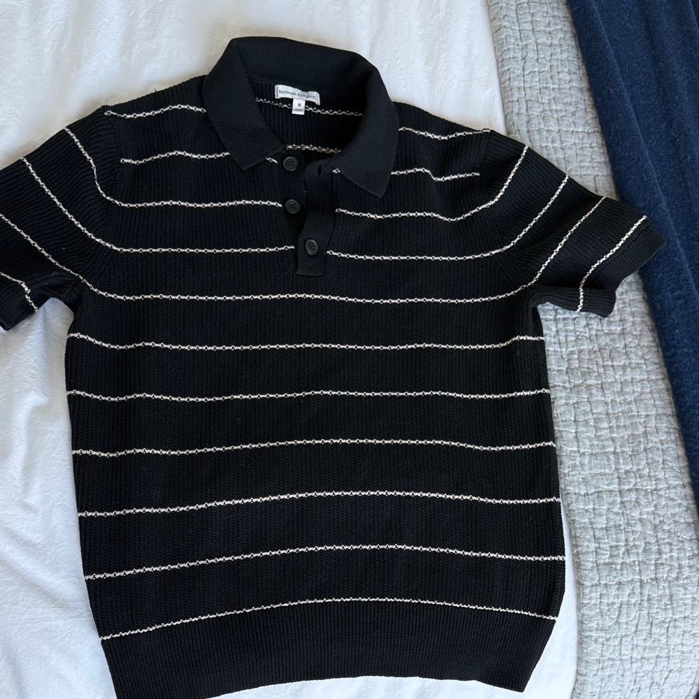 Banana Republic Black Polo with White Stripes